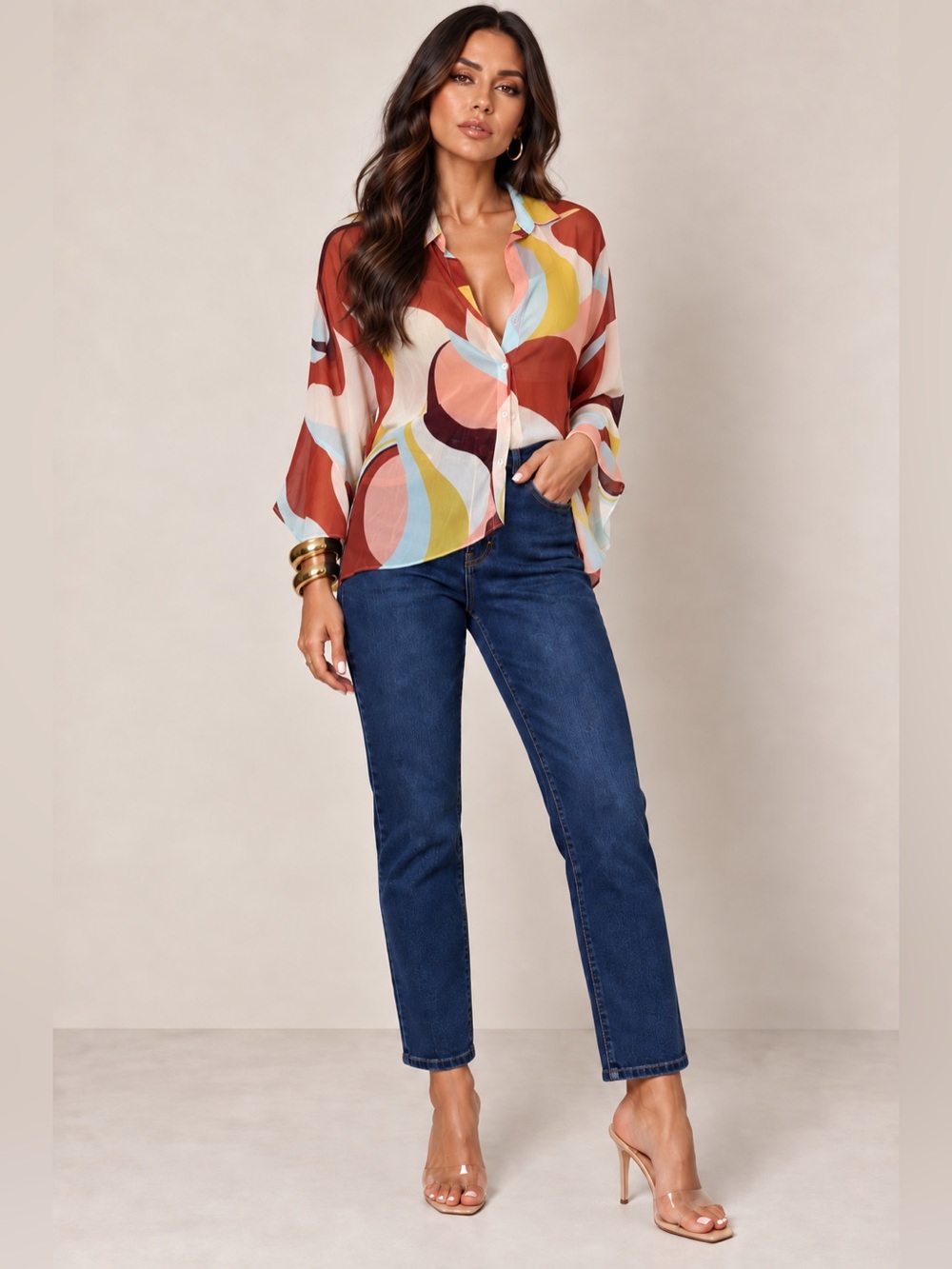 Zara Multicolor Abstract Button-Down Shirt